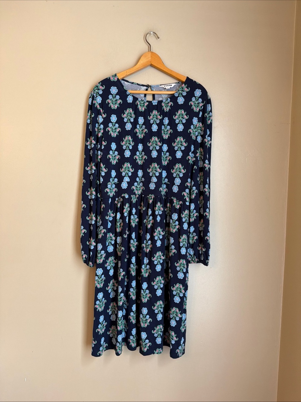 Boden Dress Alexandria Blousen Jersey 16-18 Long Blue Medallion Stretch Comfort